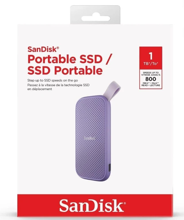 Alt view image 2 of 4 - Sandisk 1TB Portable SSD - Lavender, Up to 800MB/s, USB-C, USB 3.2 Gen 2, External Solid State Drive - SDSSDE29-1T00-AWL