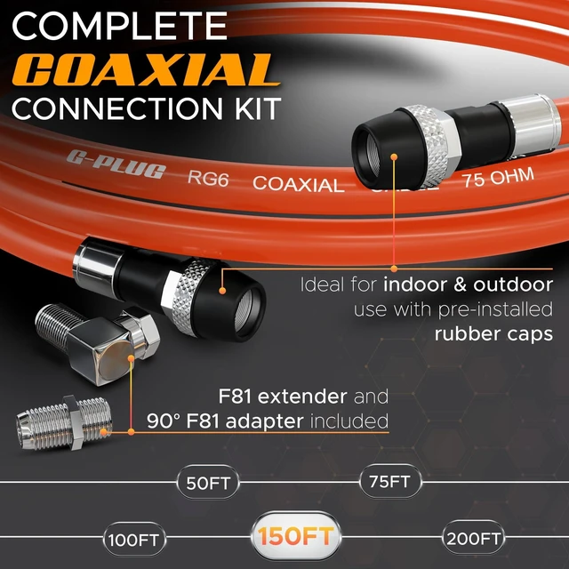 Alt view image 2 of 5 - G-PLUG 150FT RG6 Coaxial Cable Extender - Coax Cable Cord, Triple Shielded