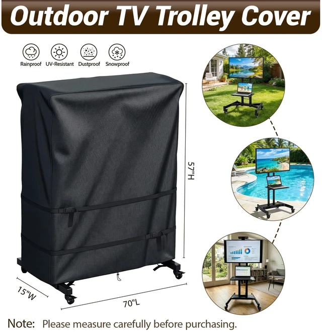 Alt view image 2 of 5 - Outdoor TV Cover-Weatherproof TV Stand Covers for Outside TV,Compatible Patio TV Protector for Rolling TV Stand (Black, 70"L x 15"W x 57"H)