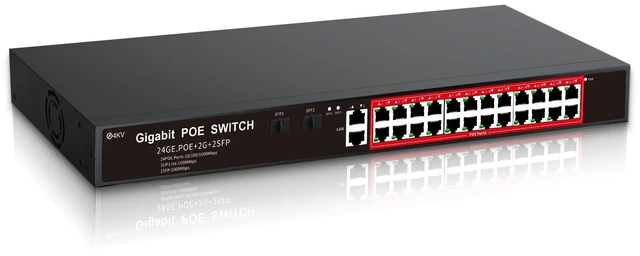 Main image of STEAMEMO 24-Port Managed Gigabit PoE+ Switch ^^ 24PoE+ Ports@360W, 2Gigabit Uplinks, 2SFP ^^ VLAN, QoS, Port Mirroring ^^ Metal Casing, Plug & Play ^^ Overload Cutoff w/ Port