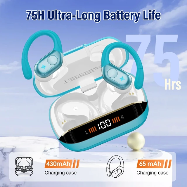 Alt view image 2 of 5 - Wireless Headphones Sports, 75Hrs Bluetooth 5.4 Earbuds, Bass Hi-Fi Stereo