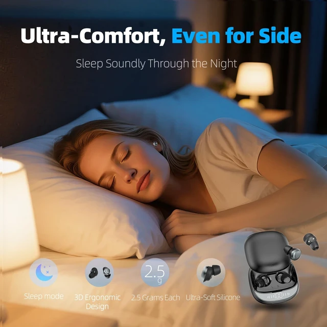 Alt view image 2 of 5 - Sleep Earbuds Bluetooth 5.4 in Ear Buds for Sleeping, Mini Sleep Headphones for Side Sleepers with Dual Sleep Modes, Sleep Timer, 48H Wireless Earbuds for Sleeping, Comfortable Fit, App Customi