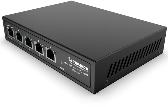 Main image of 2.5GB Switch (5 Port) PoE++ for Ethernet Network - 1x90W (802.3bt) 4x30W (802.3at) Ports - High Speed 10M/100M/1G/2.5G Gigabit (802.3bz) - Unmanaged LAN Splitter with UPLINK Port - Tupavco TP1941