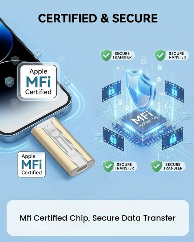 Alt view image 4 of 5 - MFI Certified 256GB Flash Drive Photo Stick and USB Stick Offers Photo/Video Storage, The External Storage is Compatible with iOS, Android, and Pc,1 Pack (Gold)(Available Space: ~244GB)