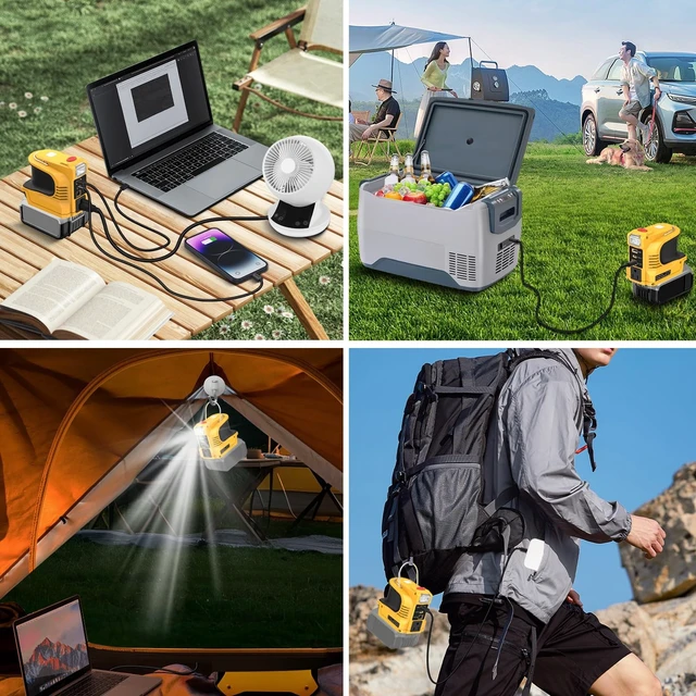 Alt view image 5 of 5 - 220W Power Inverter for DeWalt 20V Battery, Portable Power Supply Convert - DC 20V to 110V~120V Battery Powered Outlet with USB-B & USB-C & 12V DC & 220W AC Output with LED Light