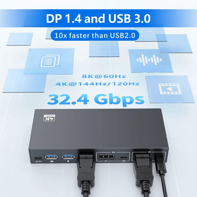 Alt view image 4 of 5 - iArkPower DisplayPort KVM Switch 1 Monitor 2 Computers USB 3.0 KVM Switcher