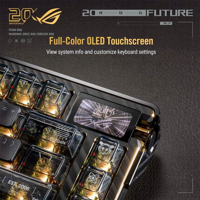 Alt view image 5 of 5 - ASUS ROG 20th Edition Azoth Extreme Wireless Mechanical Gaming Keyboard 75% TKL, ROG NX Snow V2 Linear Switch, Aluminum Chassis, Carbon Fiber, Color OLED Screen, 24K Gold-Plated