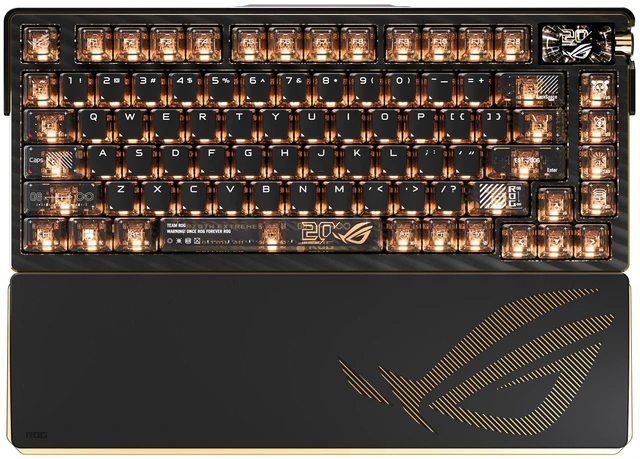 Main image of ASUS ROG 20th Edition Azoth Extreme Wireless Mechanical Gaming Keyboard 75% TKL, ROG NX Snow V2 Linear Switch, Aluminum Chassis, Carbon Fiber, Color OLED Screen, 24K Gold-Plated