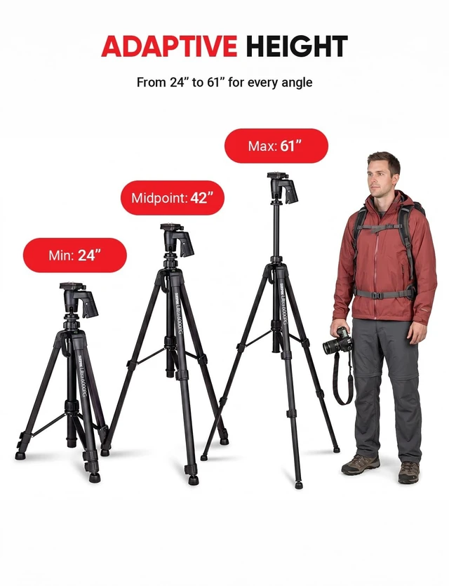 Alt view image 2 of 5 - Sunpak 61" Aluminum Video & Camera Tripod with Pistol Grip Ball Head Stand