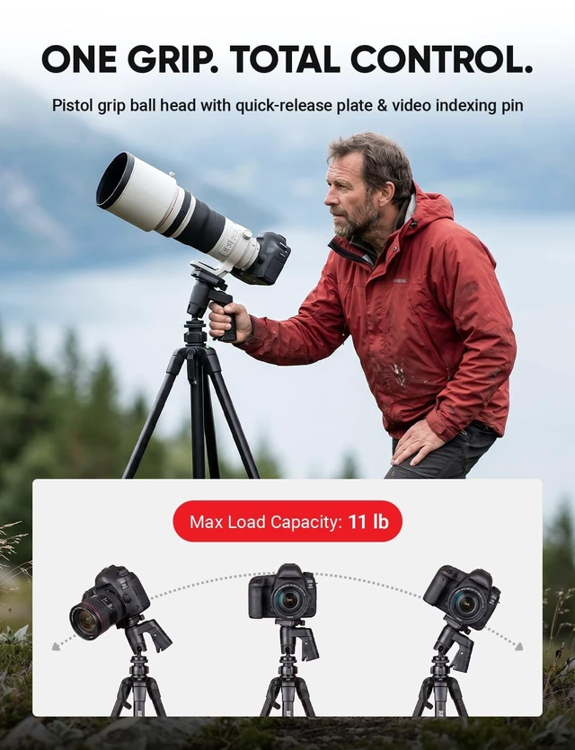 Alt view image 4 of 5 - Sunpak 61" Aluminum Video & Camera Tripod with Pistol Grip Ball Head Stand