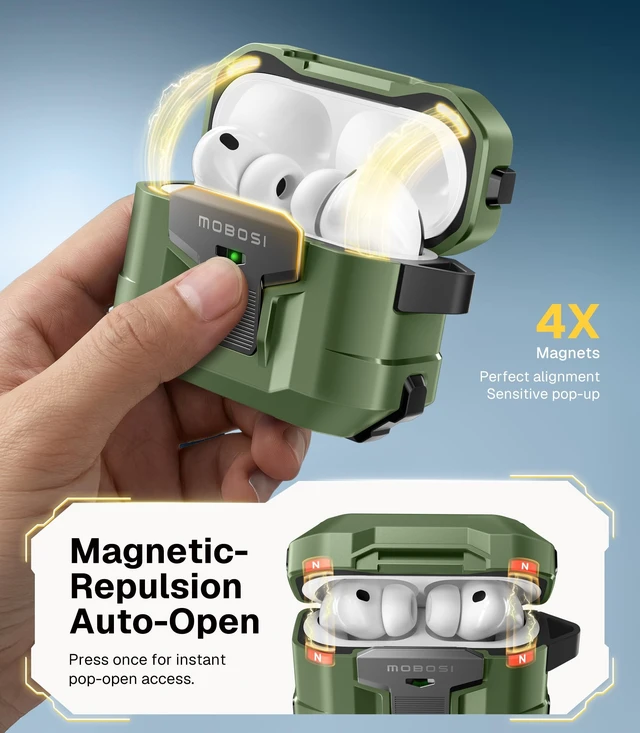 Alt view image 3 of 5 - MOBOSI for AirPods Pro 3 Case 2025 with Drop-Proof Lock, Green
