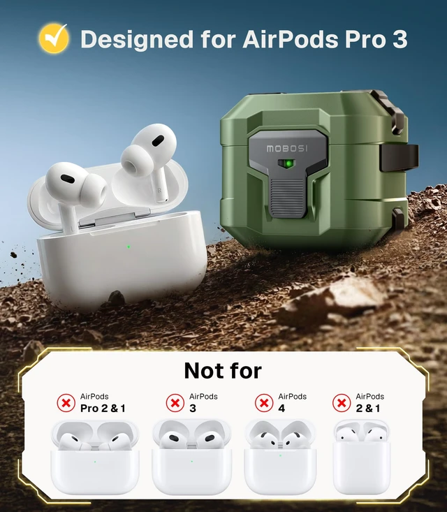 Alt view image 2 of 5 - MOBOSI for AirPods Pro 3 Case 2025 with Drop-Proof Lock, Green