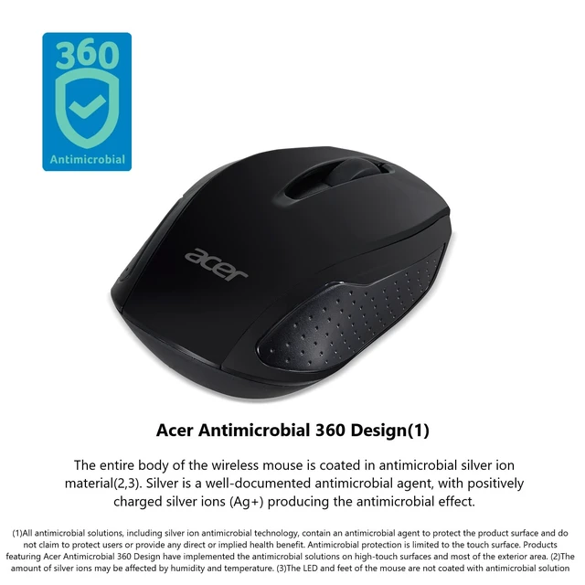 Alt view image 4 of 5 - acer RF Wireless Mouse (Black), Works with Chromebook, with USB Plug and Play for Right/Left Handed Users (for Chromebooks, Windows PC & Mac) ^^ Fully Covered in a Silver Ion Protected Body