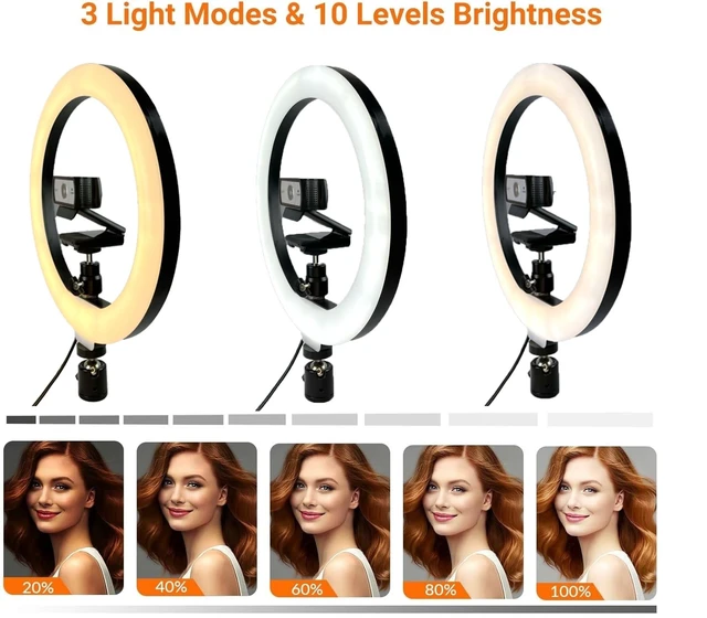 Alt view image 3 of 5 - AceTaken Webcam Wall-Holder with Streaming Light, 10'' Ring Light Wall Mount Bracket for Logitech Brio-101 100,Brio 301 300,Brio 501 500,C270,C310,C920x,C922x,MX Brio 4K Webcams