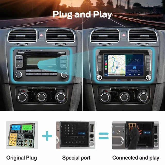 Alt view image 4 of 5 - Car Stereo Compatible with Wireless Carplay/Android Auto for VW Golf 5 6 Passat Jetta Caddy EOS T5 Tiguan Touran CC Polo with Quadlock Port Touch Screen/Bluetooth/FM/AM/USB