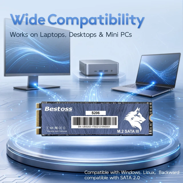 Alt view image 5 of 5 - Bestoss M.2 SATA III 6Gb/s NGFF 1TB SSD 3D NAND Solid State Drive