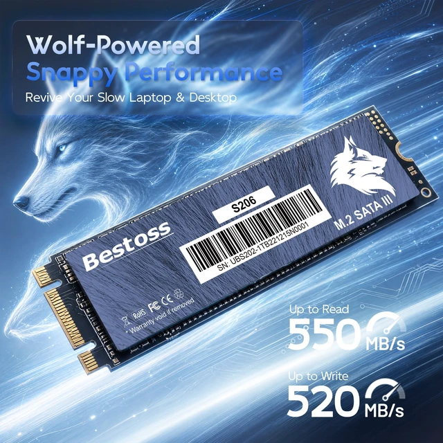 Alt view image 2 of 5 - Bestoss M.2 SATA III 6Gb/s NGFF 1TB SSD 3D NAND Solid State Drive