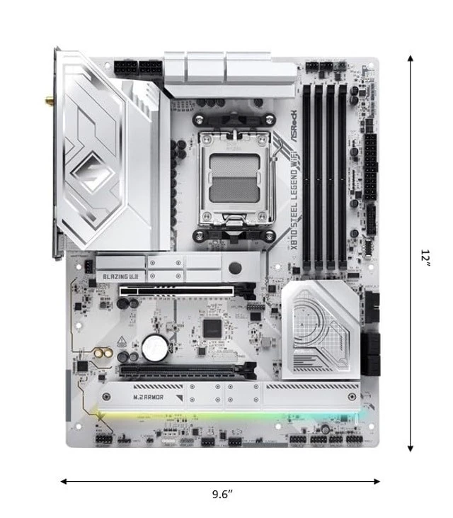 Alt view image 2 of 5 - ASRock X870 Pro RS WiFi AMD Ryzen Socket AM5 ATX Motherboard USB4 DDR5 8000 MHz 256 GB SATA3 6.0 Gb/s
