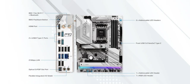Alt view image 5 of 5 - ASRock X870 Pro RS WiFi AMD Ryzen Socket AM5 ATX Motherboard USB4 DDR5 8000 MHz 256 GB SATA3 6.0 Gb/s
