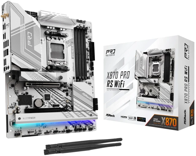 Main image of ASRock X870 Pro RS WiFi AMD Ryzen Socket AM5 ATX Motherboard USB4 DDR5 8000 MHz 256 GB SATA3 6.0 Gb/s
