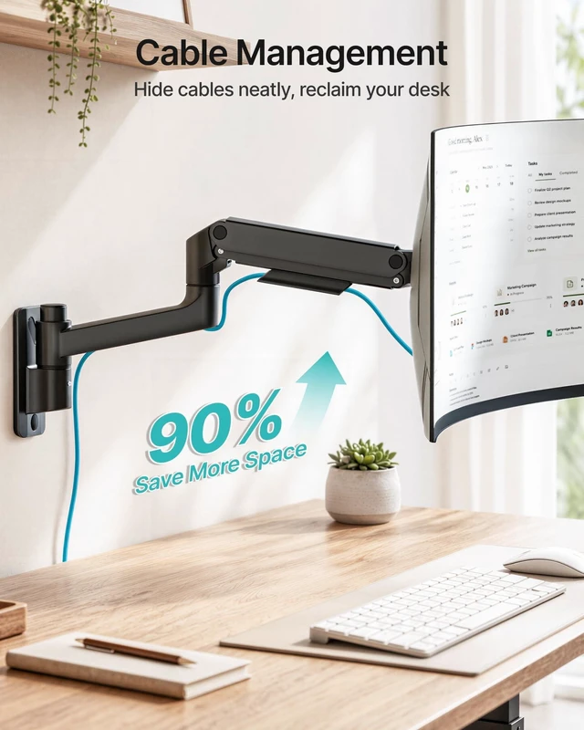 Alt view image 5 of 5 - PEGZONE Single Monitor Wall Mount for 17-49 Inch Curved Ultrawide Screens