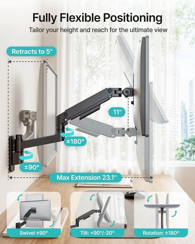 Alt view image 4 of 5 - PEGZONE Single Monitor Wall Mount for 17-49 Inch Curved Ultrawide Screens