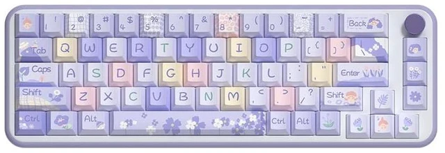 Main image of MERAYLAX Floral Girl Theme 138 Key PBT Keycap Set, 5-Side Dye-Sub Pastel Purple Green, Cherry Profile Custom Keycaps 61/64/68/84/87/98/104/108 Mechanical Keyboard