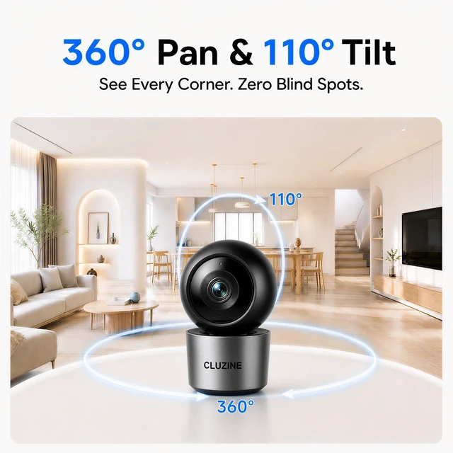 Alt view image 3 of 5 - Cluzine 2K Indoor Cameras for Home Security, Baby Monitor, Motion Detection