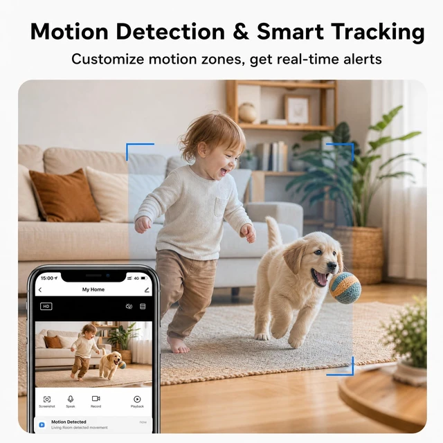 Alt view image 5 of 5 - Cluzine 2K Indoor Cameras for Home Security, Baby Monitor, Motion Detection