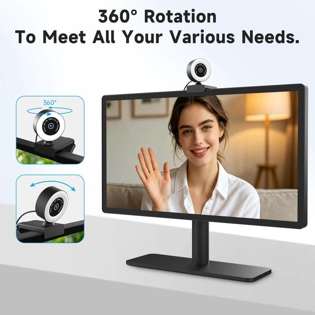 Alt view image 2 of 5 - KYFZX USB HD 4K Video Webcamwith Ring Ligh and Microphoneand Rotatable Tripod& Privacy Cover for PC, Fast AutoFocuswith Auto White Balance for Video Calls, Live Streaming Gaming & Online Meetings