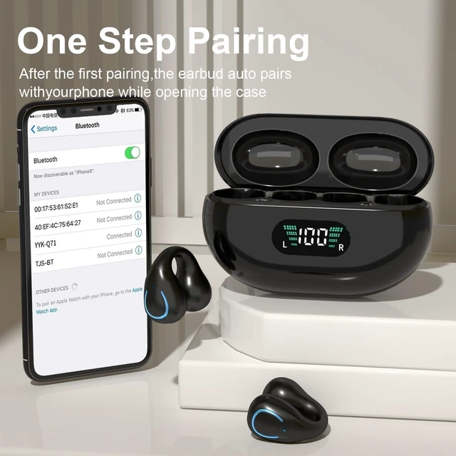 Alt view image 4 of 5 - PPBP Open Ear Bone Conduction Headphones Bluetooth 5.3 Wireless Clip On Earbuds Charging Case 42 Hours Playtime Sport Earphones IPX7 Waterproof for Running Fitness Exercise,White Q71-S02