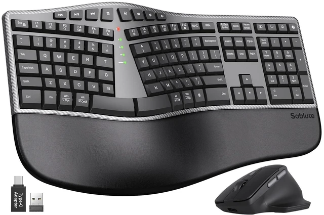 Main image of SABLUTE Ergonomic Wireless Keyboard and Mouse, Rechargeable, Split, Win/Mac