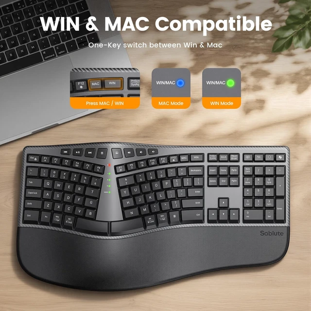 Alt view image 2 of 5 - SABLUTE Ergonomic Wireless Keyboard and Mouse, Rechargeable, Split, Win/Mac