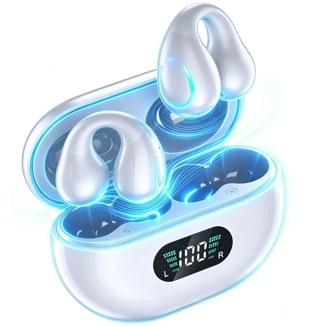 Main image of PPBP Open Ear Bone Conduction Headphones Bluetooth 5.3 Wireless Clip On Earbuds Charging Case 42 Hours Playtime Sport Earphones IPX7 Waterproof for Running Fitness Exercise,White Q71-S02