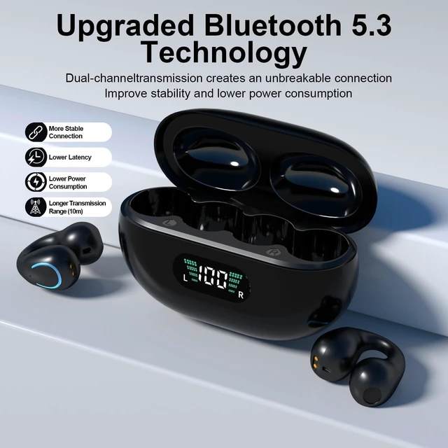 Alt view image 2 of 5 - PPBP Open Ear Bone Conduction Headphones Bluetooth 5.3 Wireless Clip On Earbuds Charging Case 42 Hours Playtime Sport Earphones IPX7 Waterproof for Running Fitness Exercise,White Q71-S02