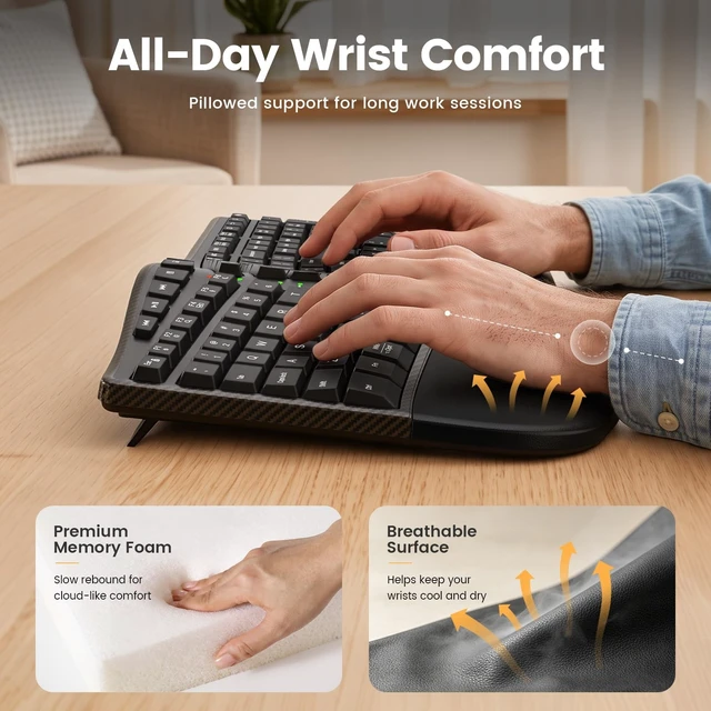 Alt view image 5 of 5 - SABLUTE Ergonomic Wireless Keyboard and Mouse, Rechargeable, Split, Win/Mac