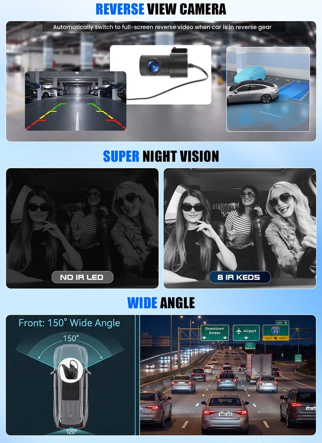 Alt view image 2 of 5 - 4K Dual Dash Cam Front and Rear, 4K+1080P Hidden Install Dash Camera