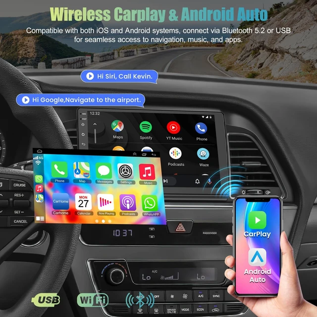 Alt view image 3 of 5 - 4+64GB Car Stereo for Hyundai Sonata 2015-2017 with Wireless Carplay & Android Auto, Android 13 IPS HD Car Radio with Voice Control Bluetooth 5.2 DSP RDS Wi-Fi GPS SWC Included Backup Camre & M