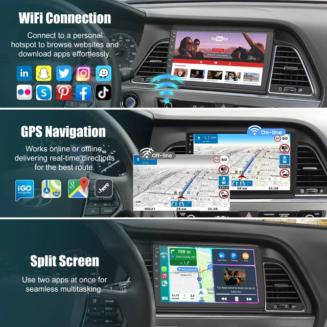 Alt view image 4 of 5 - 4+64GB Car Stereo for Hyundai Sonata 2015-2017 with Wireless Carplay & Android Auto, Android 13 IPS HD Car Radio with Voice Control Bluetooth 5.2 DSP RDS Wi-Fi GPS SWC Included Backup Camre & M