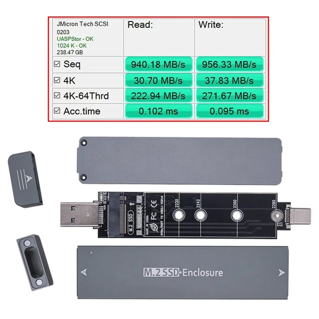 Alt view image 3 of 5 - CY NGFF 10Gbps Combo Type-C USB3.0 to M-Key NVMe M.2 NGFF SATA SSD PCBA Case 2280/2242/2230mm Adapter RTL9210B Chipset