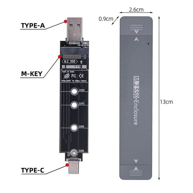 Alt view image 4 of 5 - CY NGFF 10Gbps Combo Type-C USB3.0 to M-Key NVMe M.2 NGFF SATA SSD PCBA Case 2280/2242/2230mm Adapter RTL9210B Chipset