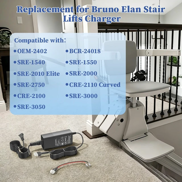 Alt view image 2 of 5 - 24V Stairlift Charger for Bruno Stair Lifts 2402 2402N 24018 Power Cord