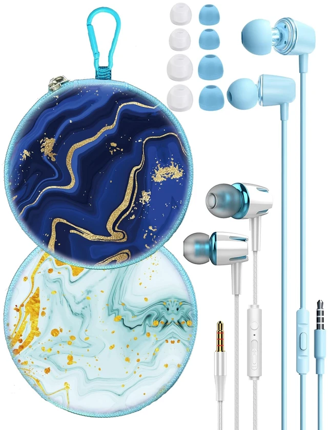 Main image of 2-Pack Teens Wired Earbuds with Cases, 3.5mm School Headphones,Starry Beach