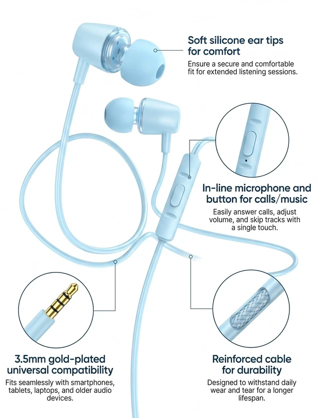 Alt view image 3 of 5 - 2-Pack Teens Wired Earbuds with Cases, 3.5mm School Headphones,Starry Beach