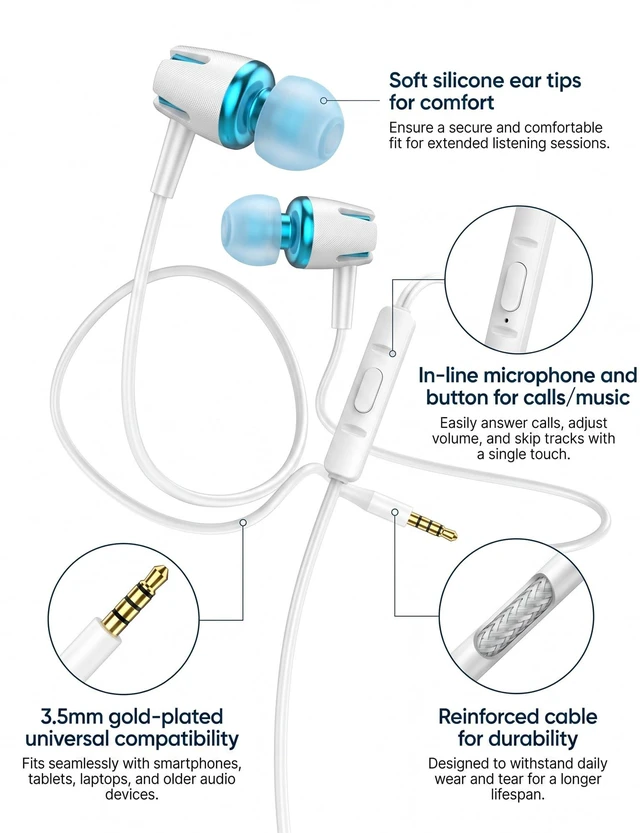 Alt view image 5 of 5 - 2-Pack Teens Wired Earbuds with Cases, 3.5mm School Headphones,Starry Beach
