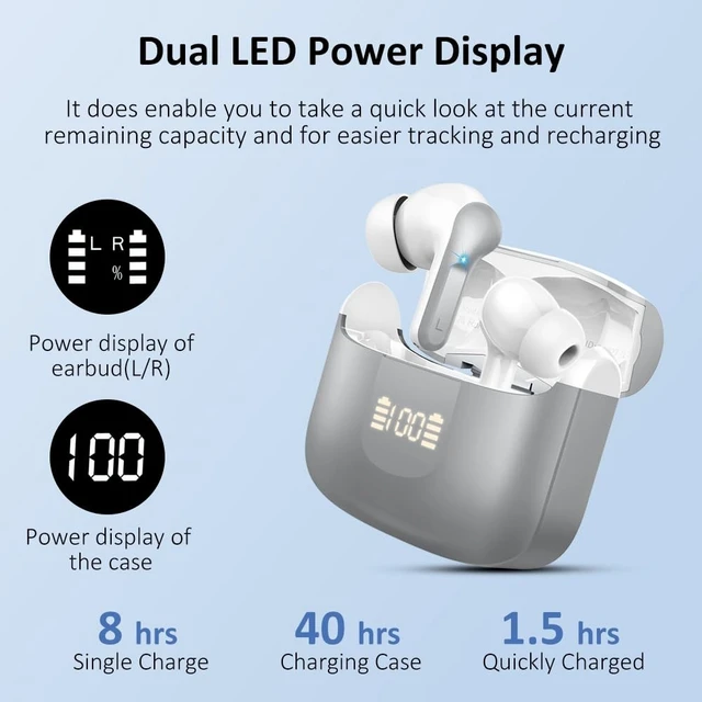 Alt view image 4 of 5 - Wireless Earbud Bluetooth 5.4 Headphones, Hi-Fi Stereo Ear Buds with 4 ENC Cancelling Mics, 40H in-Ear Earphones IP7 Waterproof Sports, LED Display, Mini Headset for Laptop Pad TV Android/iOS,