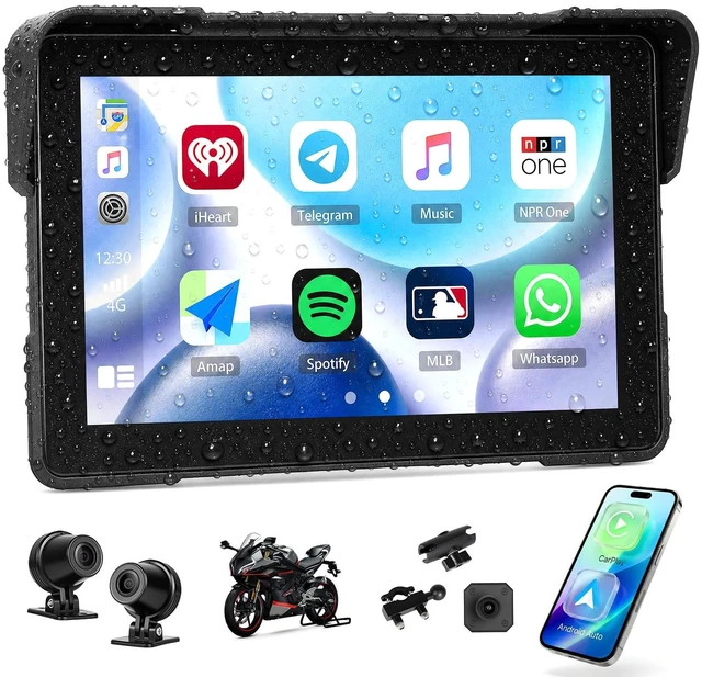 Main image of Motorcycle Dual Dash Cam with Wireless CarPlay and Android Auto