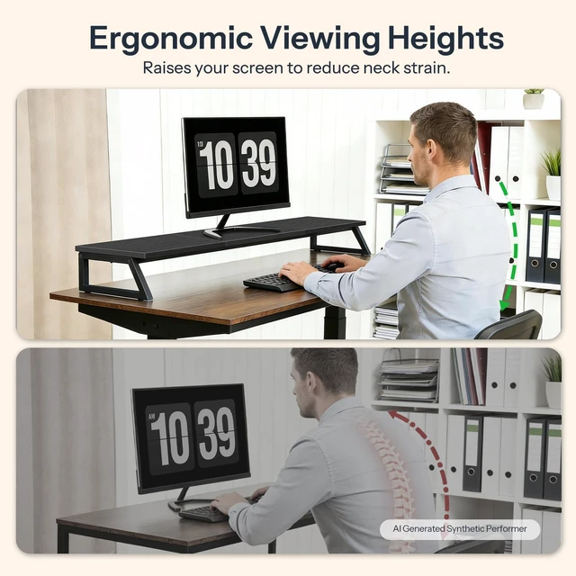 Alt view image 5 of 5 - HOOBRO Dual Monitor Stand Riser, 39 Inch Large Computer Monitor Stand for 2 Monitors, Computer Monitor Riser, Desk Shelf Organizer for Office Desk, Accessories, Black BB121CJ01