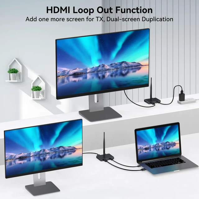 Alt view image 4 of 5 - Wireless HDMI Transmitter and Receiver with Loop Out 328FT/100M,2.4G+5.8G Wireless Video Transmission Support 4K Decode 1080P@60Hz Output Streaming from STB, PC, CCTV to TV, Projector, M