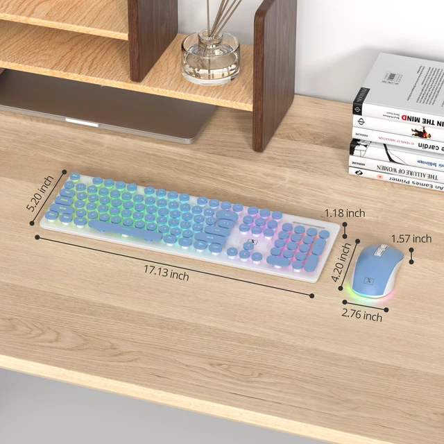 Alt view image 4 of 5 - Fogruaden Rechargeable Wireless Keyboard and Mouse, Backlit Cute Keyboard and Mouse Combo with Retro Round Keycap, 2.4G Connectivity for Windows PC, Laptop, Desktops, Computer(Blue)